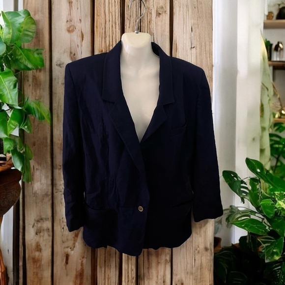 Vintage 90s Giorgio Sant’Angelo Wool One-Button Blazer Navy 14 - Picture 1 of 5
